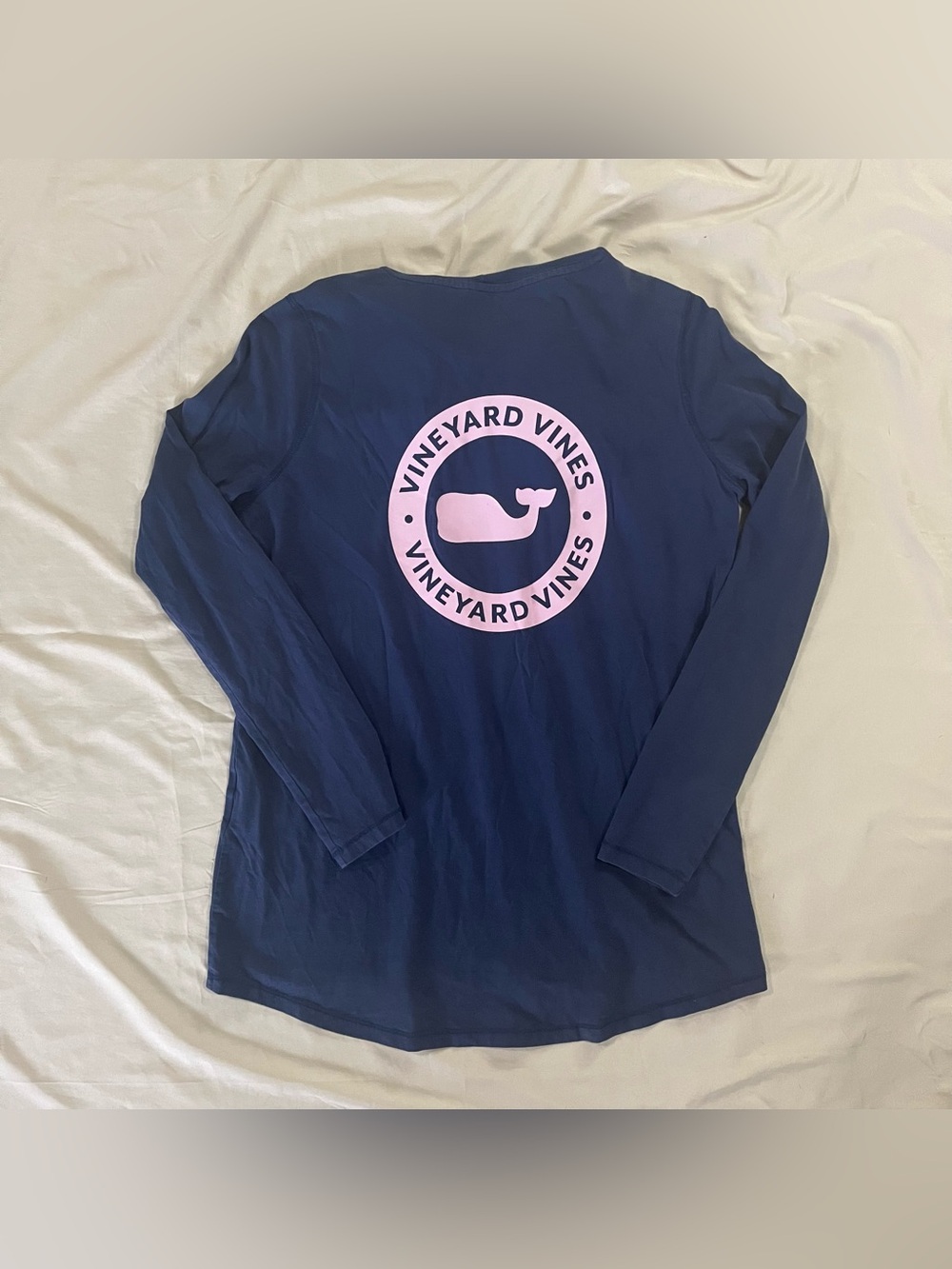 Vineyard Vines Navy Hooded Long Sleeve with Pink Logo and Sleeve Text - Picture 3 of 5